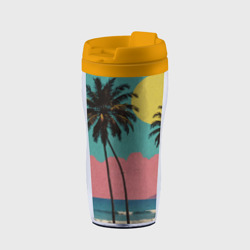 Ретро пляж с пальмами – Термокружка-непроливайка с принтом купить со скидкой в -12%