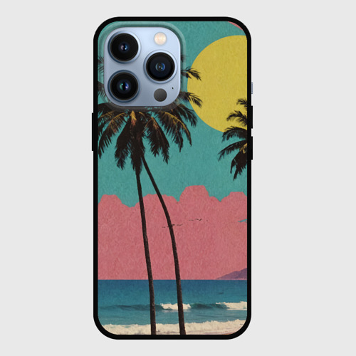 Чехол для iPhone 13 Pro с принтом Ретро пляж с пальмами, вид спереди №1
