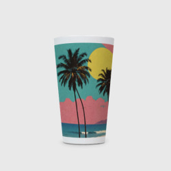 Кружка с принтом Ретро пляж с пальмами для любого человека, вид спереди №2. Цвет основы: белый