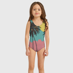 Купальник с принтом Ретро пляж с пальмами для ребенка, вид на модели спереди №2. Цвет основы: белый