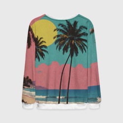 Свитшот с принтом Ретро пляж с пальмами для мужчины, вид сзади №1. Цвет основы: белый