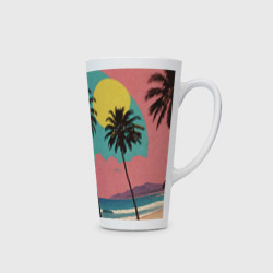 Кружка с принтом Ретро пляж с пальмами для любого человека, вид спереди №3. Цвет основы: белый