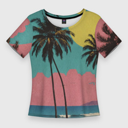 Ретро пляж с пальмами – Женская футболка 3D Slim с принтом купить