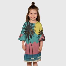 Платье с принтом Ретро пляж с пальмами для ребенка, вид на модели спереди №3. Цвет основы: белый