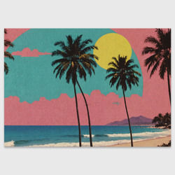 Ретро пляж с пальмами – Поздравительная открытка с принтом купить