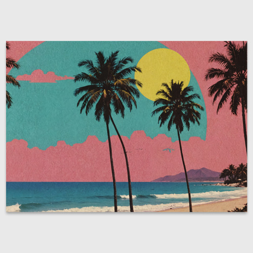 Поздравительная открытка с принтом Ретро пляж с пальмами, вид спереди №1