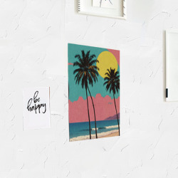 Постер с принтом Ретро пляж с пальмами для любого человека, вид спереди №3. Цвет основы: белый