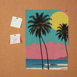 Постер с принтом Ретро пляж с пальмами для любого человека, вид спереди №2. Цвет основы: белый