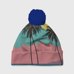 Ретро пляж с пальмами – Шапка 3D c помпоном с принтом купить