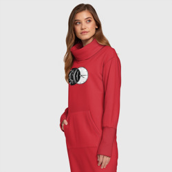 Платье с принтом Космическое время для женщины, вид на модели спереди №2. Цвет основы: красный