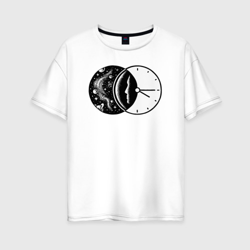 Женская футболка из хлопка оверсайз с принтом Космическое время, вид спереди №1