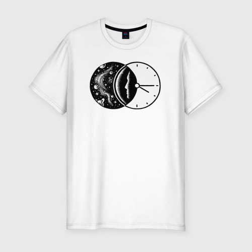 Мужская приталенная футболка из хлопка с принтом Космическое время, вид спереди №1