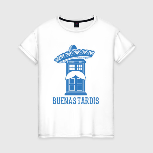 Женская футболка из хлопка с принтом Buenas tardis, вид спереди №1