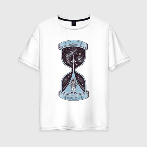 Женская футболка из хлопка оверсайз с принтом Время исследовать, вид спереди №1