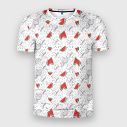 Узор из сочных кусочков арбуза – Мужская футболка 3D Slim с принтом купить со скидкой в -9%