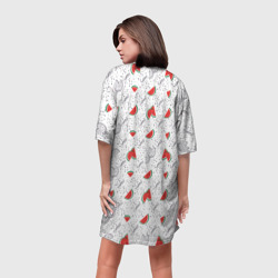 Платье с принтом Узор из сочных кусочков арбуза для женщины, вид на модели сзади №2. Цвет основы: белый