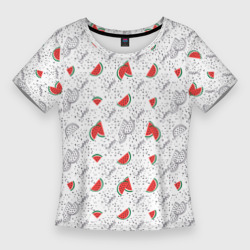 Узор из сочных кусочков арбуза – Женская футболка 3D Slim с принтом купить