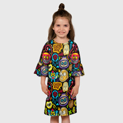 Платье с принтом Choose joy для ребенка, вид на модели спереди №3. Цвет основы: белый