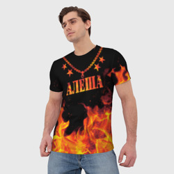 Мужская футболка 3D Алексей - имя в огне - фото 2