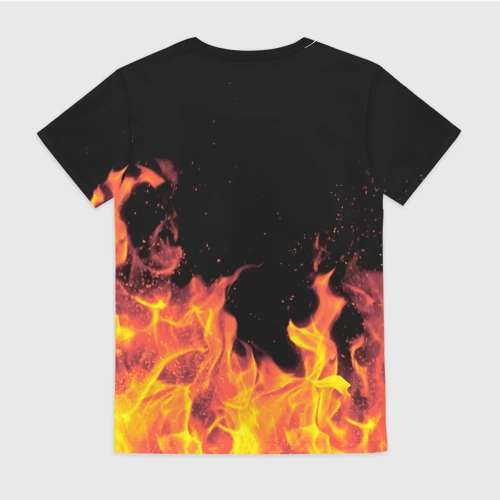 Женская футболка 3D с принтом Алла - имя в огне, вид сзади #1