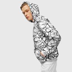 Толстовка с принтом Абстрактный нейрографический узор для мужчины, вид на модели спереди №3. Цвет основы: белый
