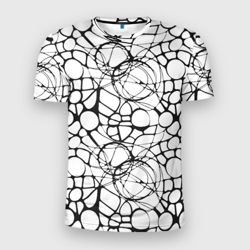 Мужская приталенная футболка с принтом Абстрактный нейрографический узор, вид спереди №1