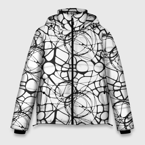 Мужская зимняя куртка с принтом Абстрактный нейрографический узор, вид спереди №1