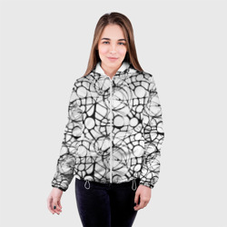 Куртка с принтом Абстрактный нейрографический узор для женщины, вид на модели спереди №2. Цвет основы: белый