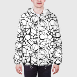 Куртка с принтом Абстрактный нейрографический узор для мужчины, вид на модели спереди №3. Цвет основы: белый