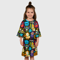 Платье с принтом Follow your dream monsters для ребенка, вид на модели спереди №3. Цвет основы: белый