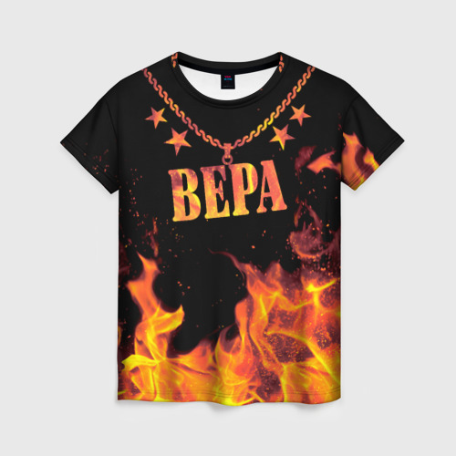 Женская футболка с принтом Вера - имя в огне, вид спереди №1