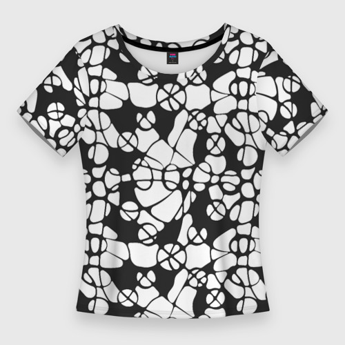 Женская приталенная футболка с принтом Абстрактный узор из кругов и овалов, вид спереди №1