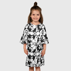 Платье с принтом Абстрактный узор из кругов и овалов для ребенка, вид на модели спереди №3. Цвет основы: белый
