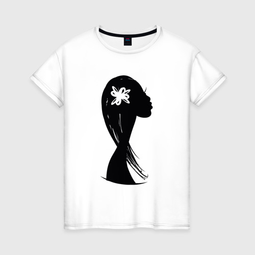 Женская футболка из хлопка с принтом Girl in black, вид спереди №1