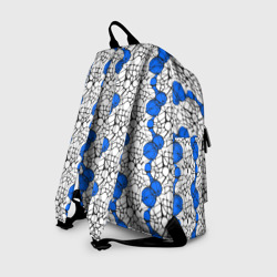 Рюкзак с принтом Нейрографический узор из синих кругов и овалов для любого человека, вид сзади №1. Цвет основы: белый