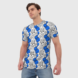 Мужская футболка 3D Нейрографический узор из синих кругов и овалов - фото 2