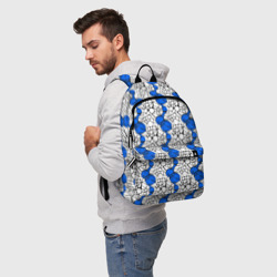 Рюкзак с принтом Нейрографический узор из синих кругов и овалов для любого человека, вид спереди №2. Цвет основы: белый