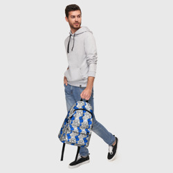 Рюкзак с принтом Нейрографический узор из синих кругов и овалов для любого человека, вид спереди №5. Цвет основы: белый