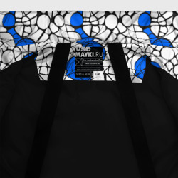Куртка с принтом Нейрографический узор из синих кругов и овалов для мужчины, вид на модели спереди №4. Цвет основы: черный
