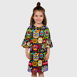 Платье с принтом No bad days для ребенка, вид на модели спереди №3. Цвет основы: белый