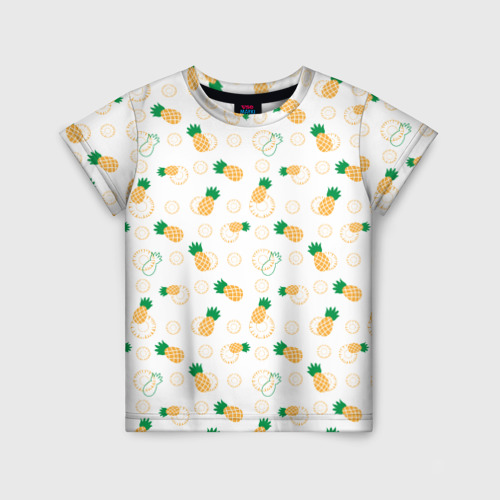 Детская футболка с принтом Узор из ананасов и кусочков ананаса, вид спереди №1