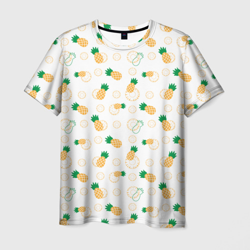 Мужская футболка с принтом Узор из ананасов и кусочков ананаса, вид спереди №1