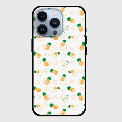 Чехол для iPhone 13 Pro с принтом Узор из ананасов и кусочков ананаса, вид спереди №1
