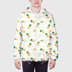 Куртка с принтом Узор из ананасов и кусочков ананаса для мужчины, вид на модели спереди №3. Цвет основы: белый