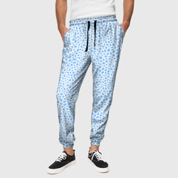 Бело-голубой пятнистый паттерн – Мужские брюки 3D с принтом купить