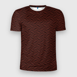 Красно-коричневый в чёрные волнистые полосы – Мужская футболка 3D Slim с принтом купить со скидкой в -9%