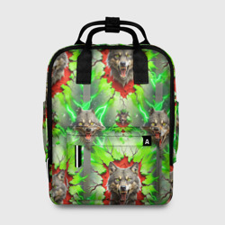 Волки из зеленого паттерна – Женский рюкзак 3D с принтом купить