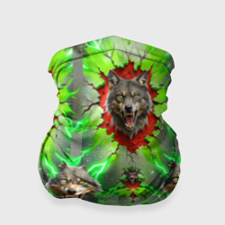 Волки из зеленого паттерна – Бандана-труба 3D с принтом купить