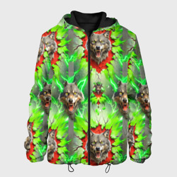 Волки из зеленого паттерна – Мужская куртка 3D с принтом купить со скидкой в -10%