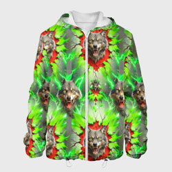 Волки из зеленого паттерна – Мужская куртка 3D с принтом купить со скидкой в -10%